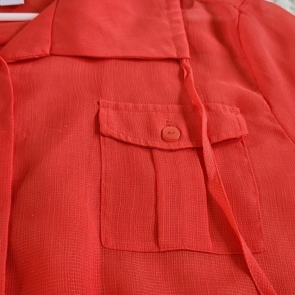 Chicos Sheer Shacket Traveling Coral orange size 2 Large 8/10 Lagenlook Fall - Picture 5 of 10